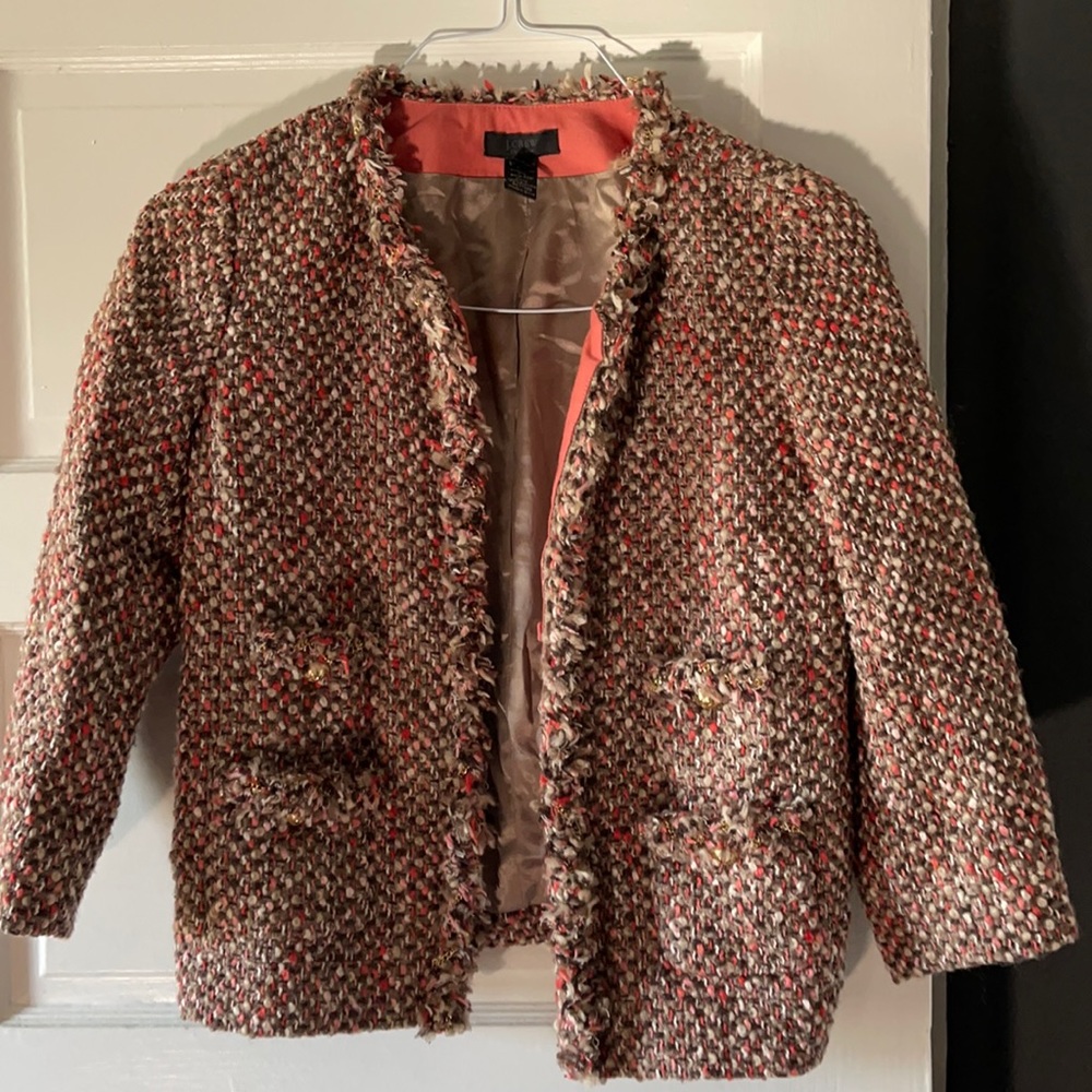 Women’s jcrew tweed jacket with bracelet sleeves size 0